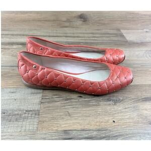 Delman- Navy Quilted leather Flats w Bow & Red Patent Toe Cap- Size 6M